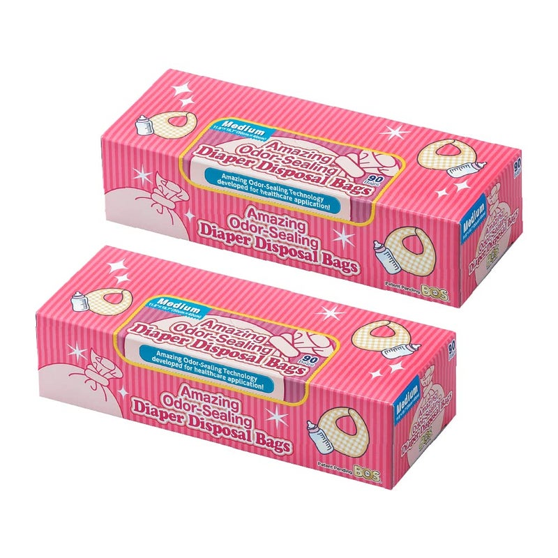 BOS Amazing Odor Sealing Baby Diaper Disposal Bags - Durable and Unscented [Size: M, Color: Pink] (90 count, Pack of 2) (180 Bags) - Image 1